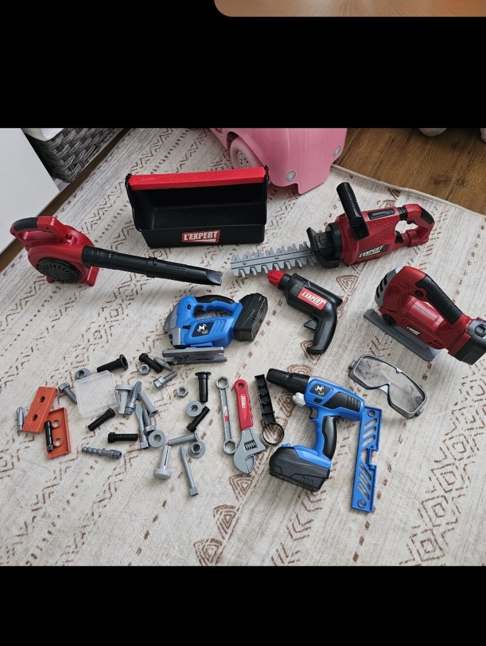 Kids Toy Power Tool Set - Red & Blue Pretend Workshop
